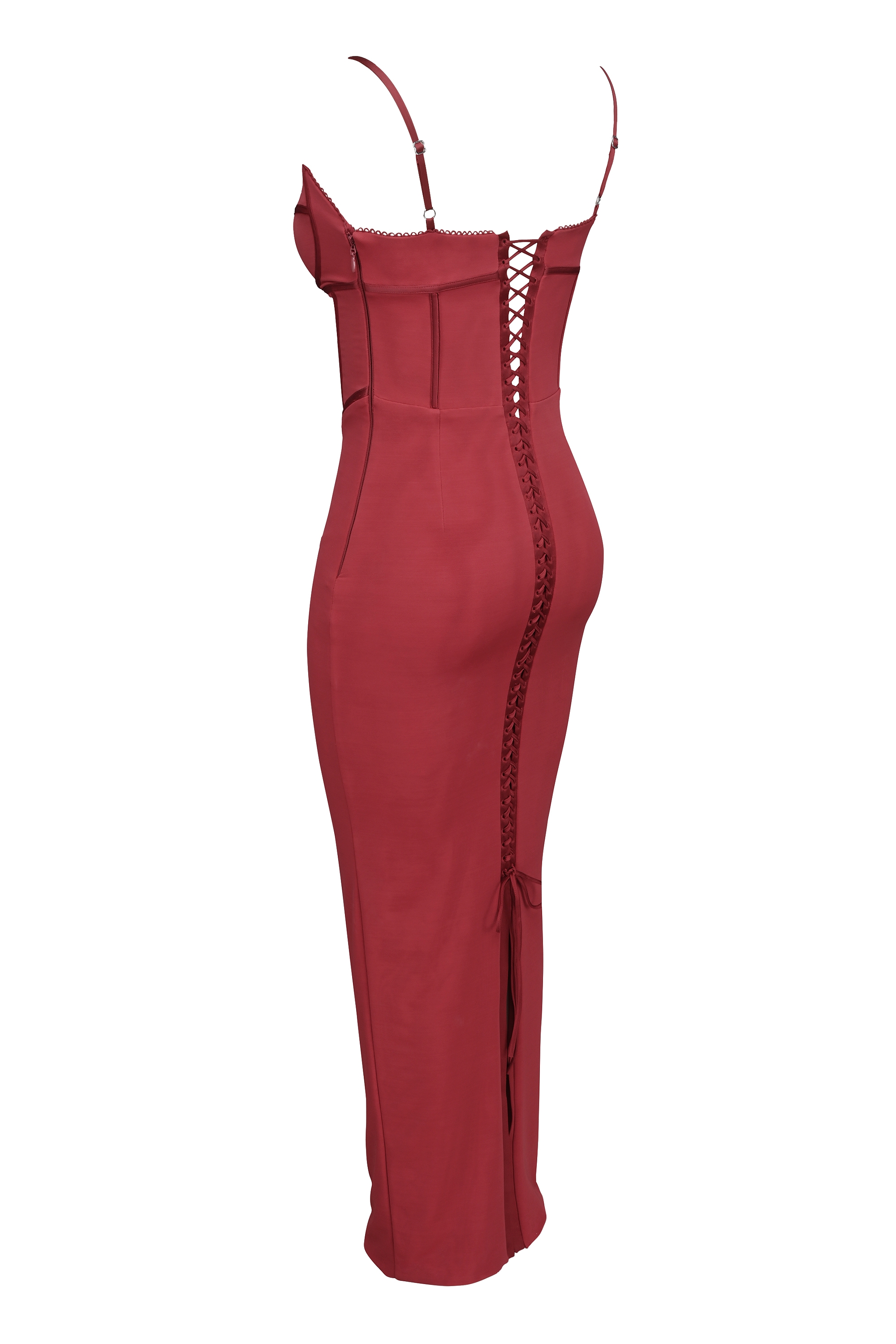 Romy-Wine Mesh Bodycon Maxi Dress