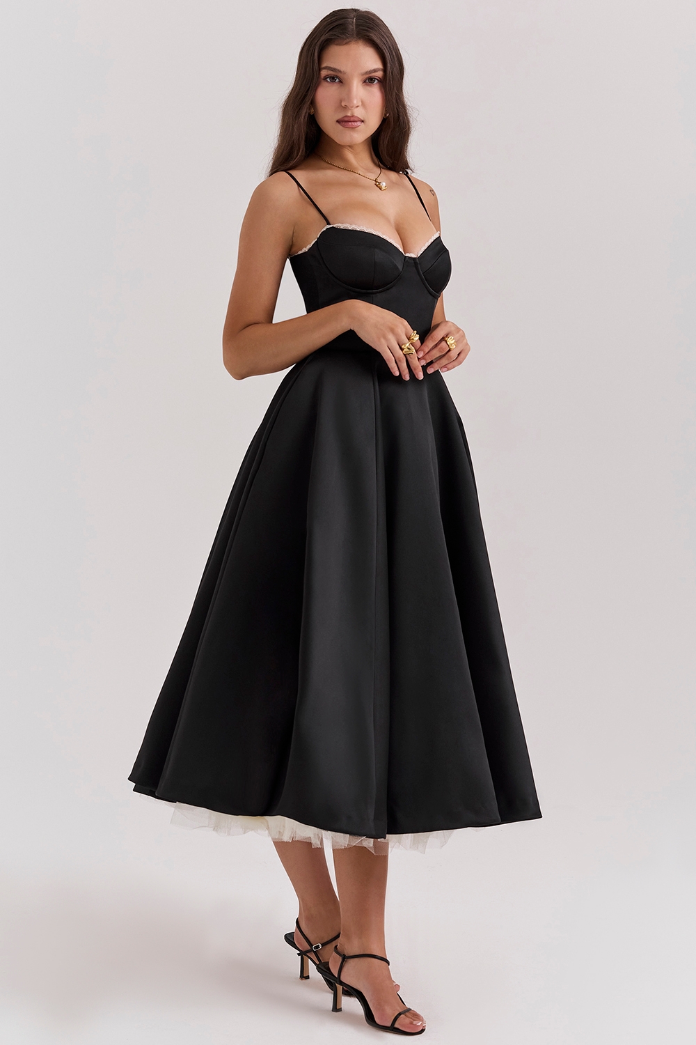 Mademoiselle-Black Tulle Midi Dress