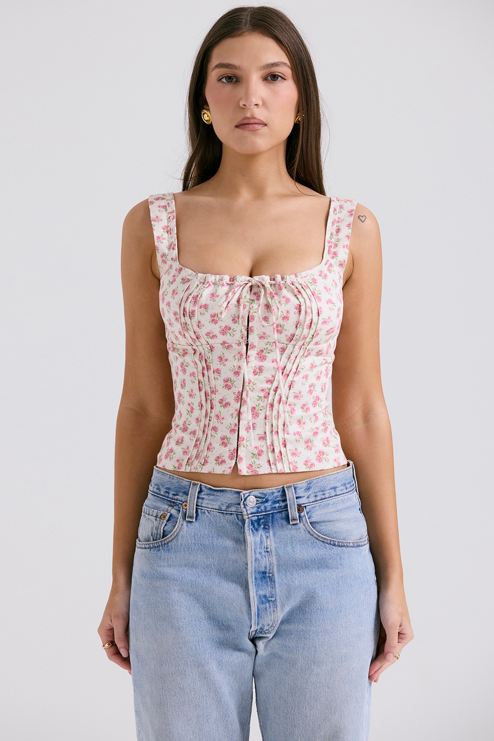 Chicca-White Rosebud Print Top