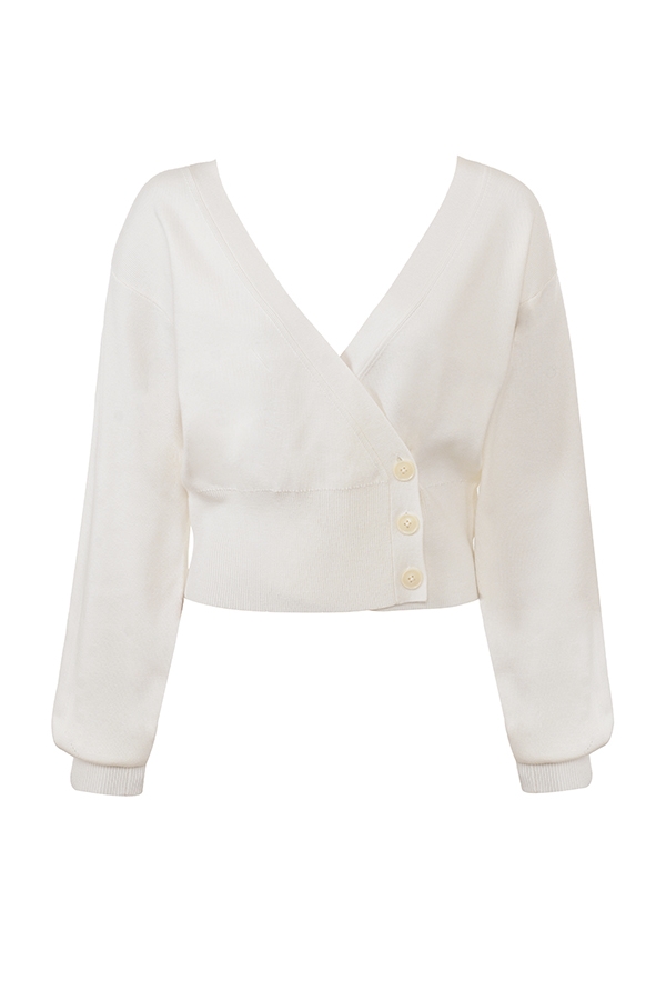 Rowan-Ivory Wool Balloon Sleeve Wrap cardigan
