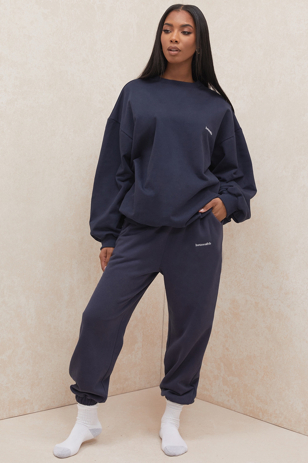 Sky-Navy Fleece Back Jogging Trousers