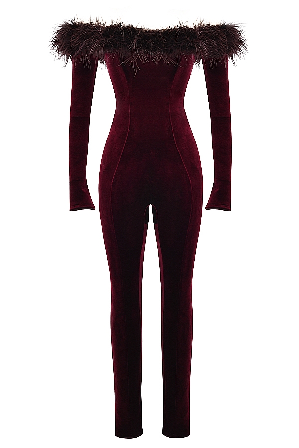 Salima-Black Cherry Velvet Jumpsuit