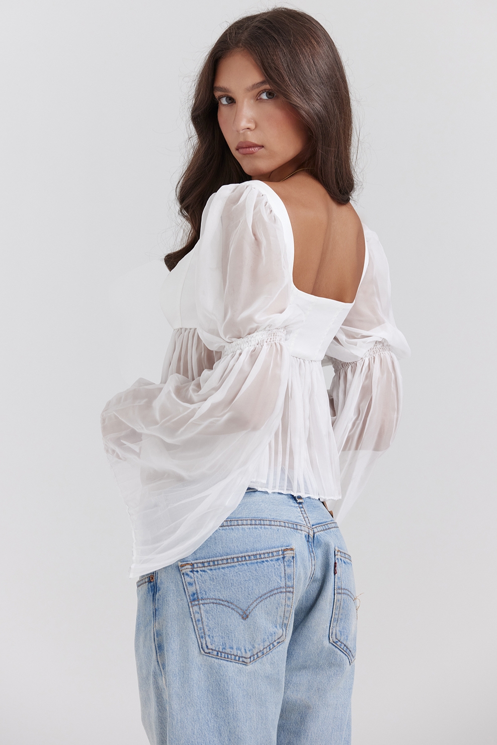 Lucie-White Pleated Top