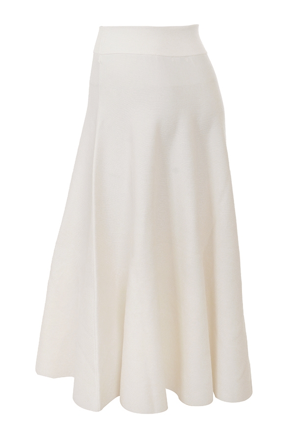 Solara-Ivory Wool Mix Flared Midi Skirt