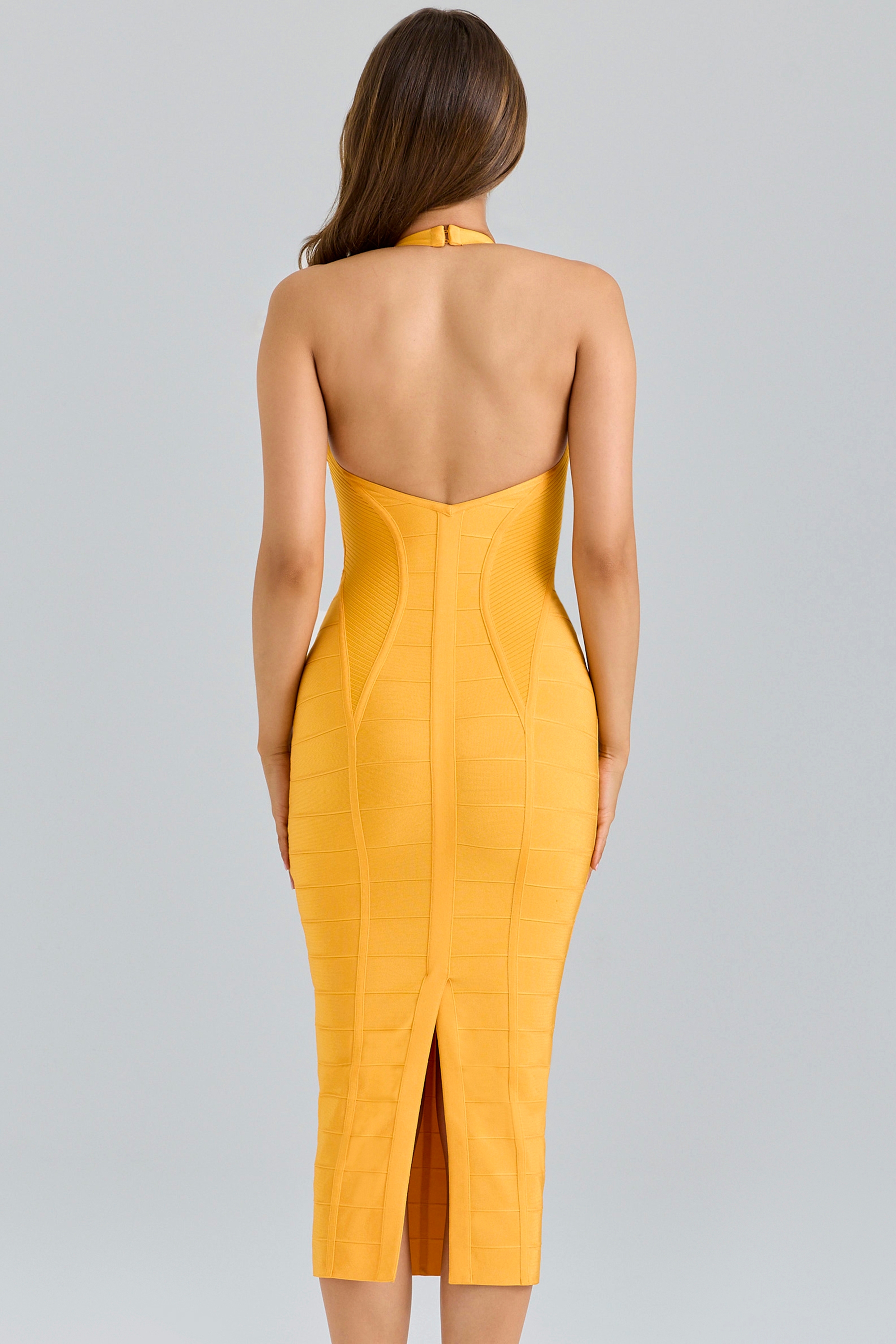 The Sculpt-Orange Sherbet Midi Bandage Dress