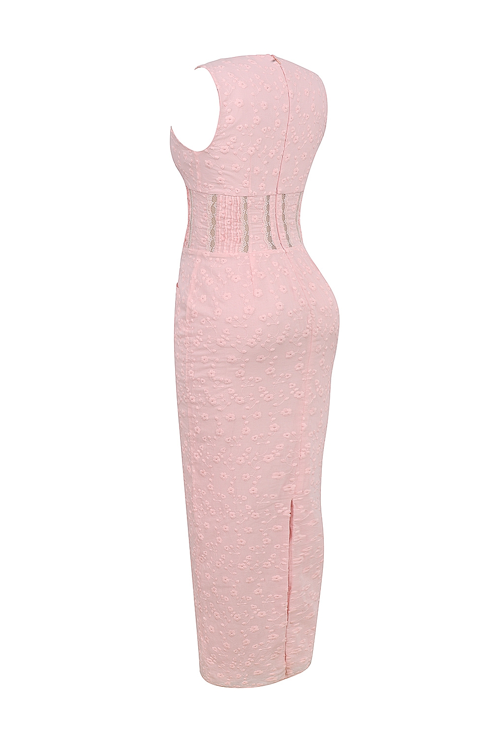 Sophina-Perfectly Pink Broderie Anglais Plunge Maxi Dress