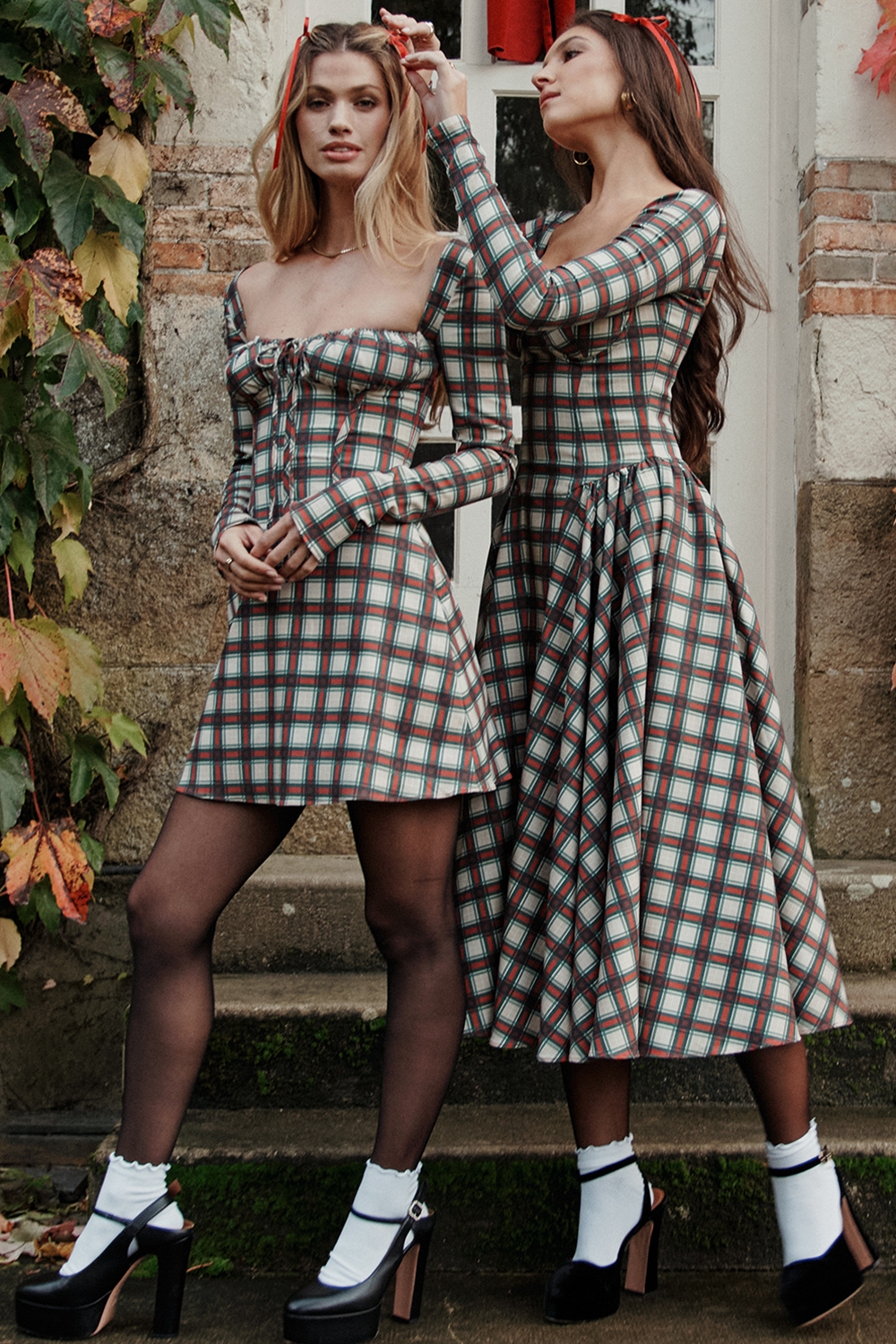 Malika-Red Tartan Corset Mini Dress