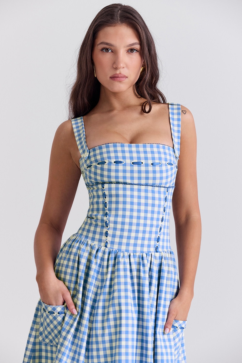 Vivien-Regatta Blue Gingham Midi Sundress