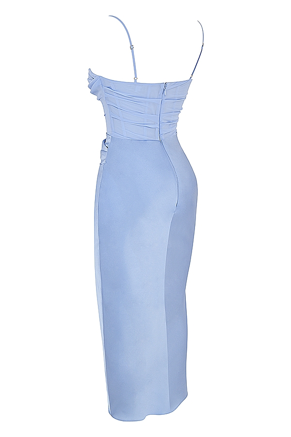 Teia-Sky Draped Corset Midi Dress