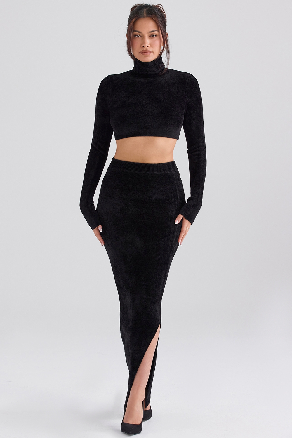 Rene-Black Chenille Maxi Skirt - SALE