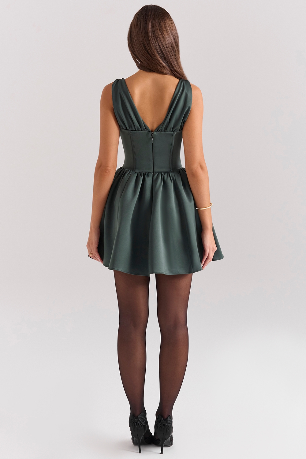 Emmeliette-Forest Green Satin Mini Dress