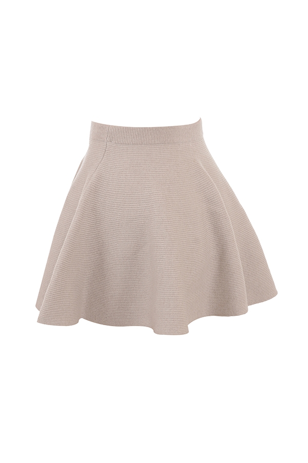 Fern-Biscuit Wool Cashmere Ribbed Flounce Mini Skirt