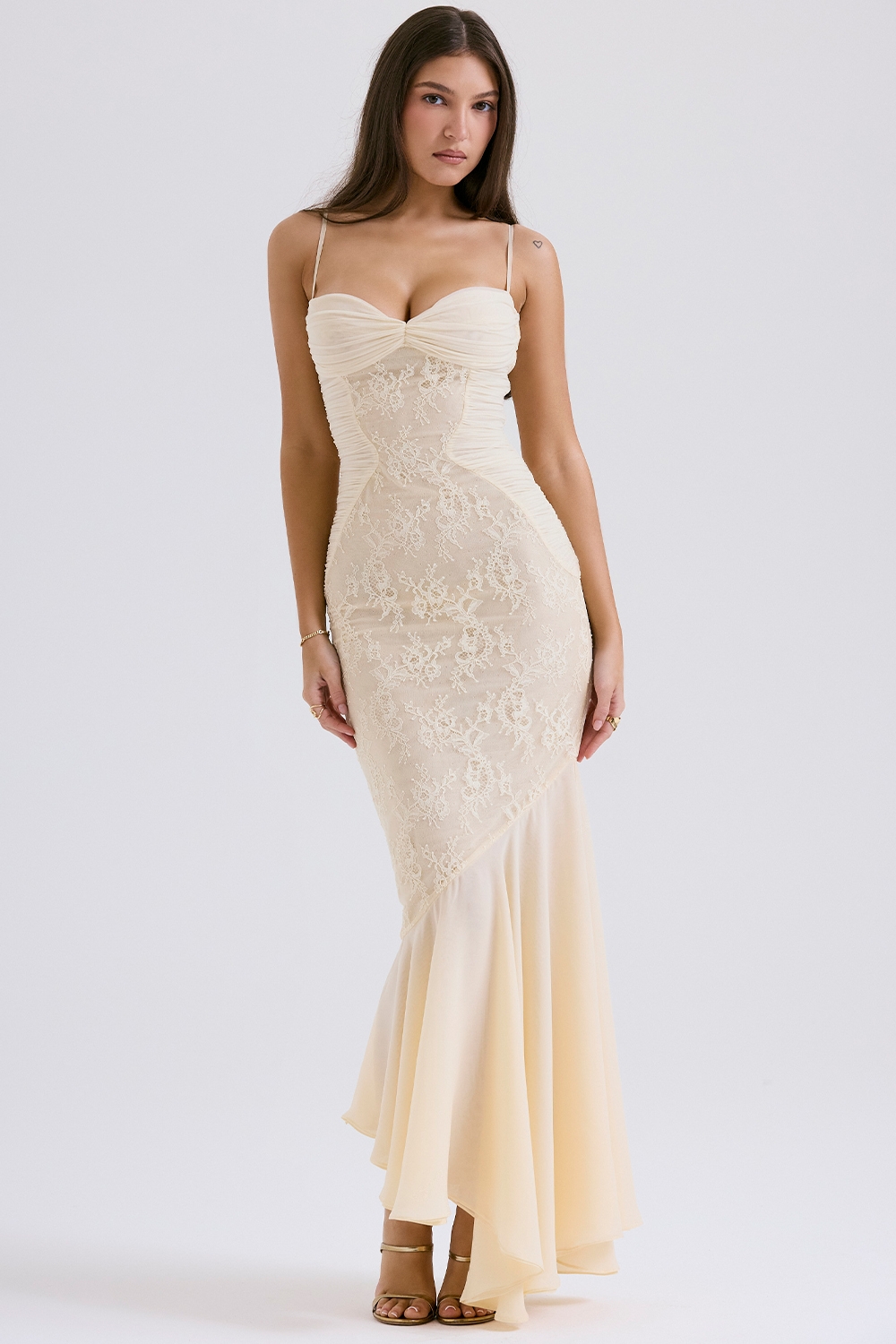 Felicia-Vanilla Chiffon & Lace Gown