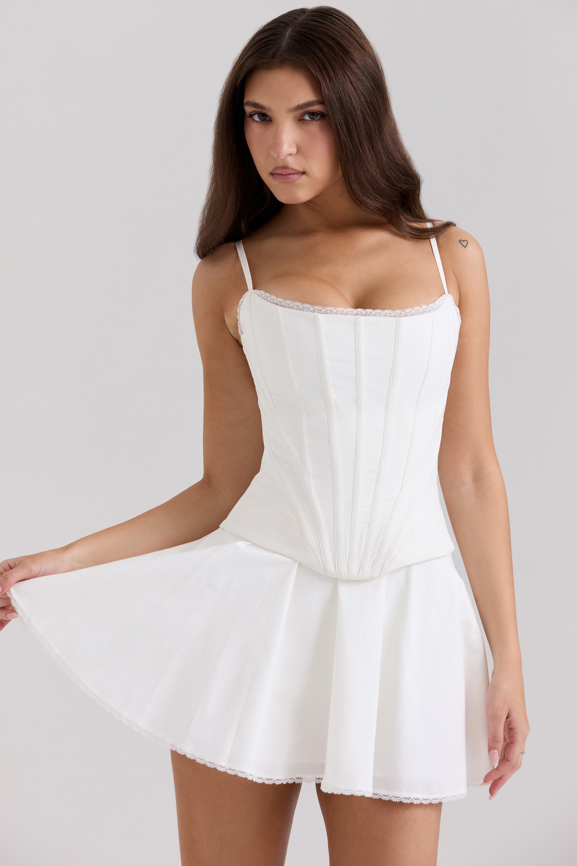 Celia-White Cotton Built-In Bloomer Shorts Mini Skirt