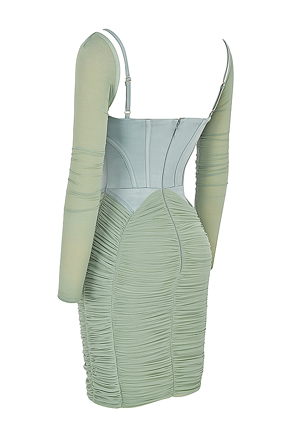 Freyja-Green Gathered Corset Dress