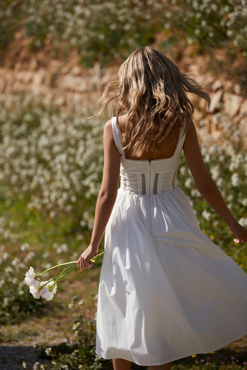 Perle-White Lace Trim Midi Dress