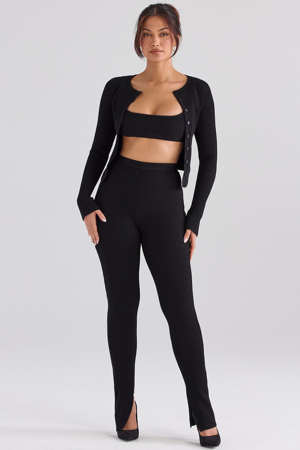 Mitzi-Black Ribbed Knit Leggings - SALE