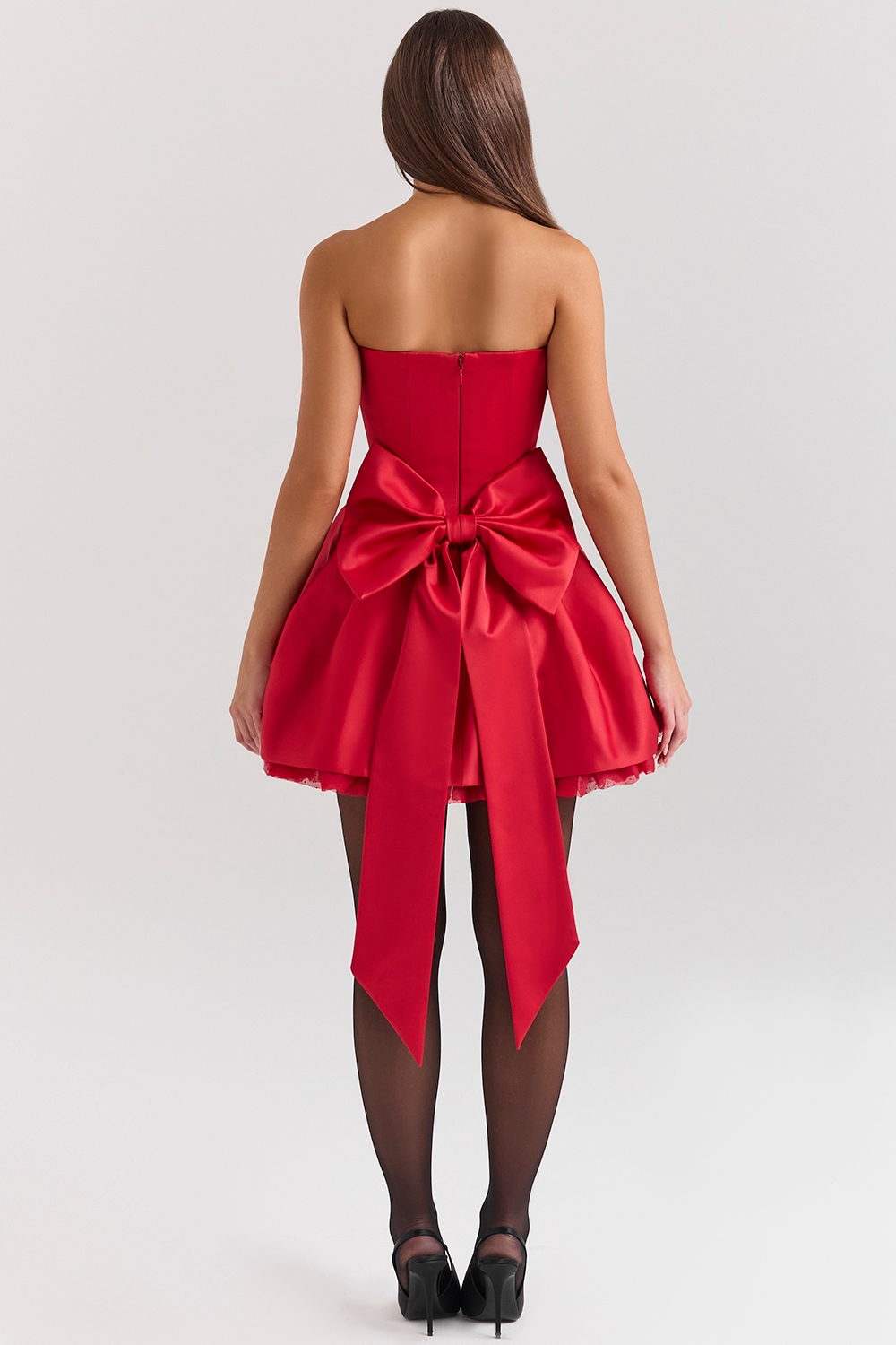 Salome-Holly Red Satin Detachable Bow Mini Dress