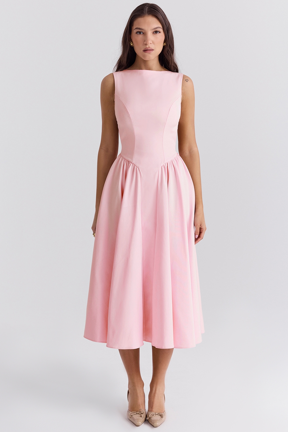 Cindy-Ballerina Pink Twill Midi Sundress