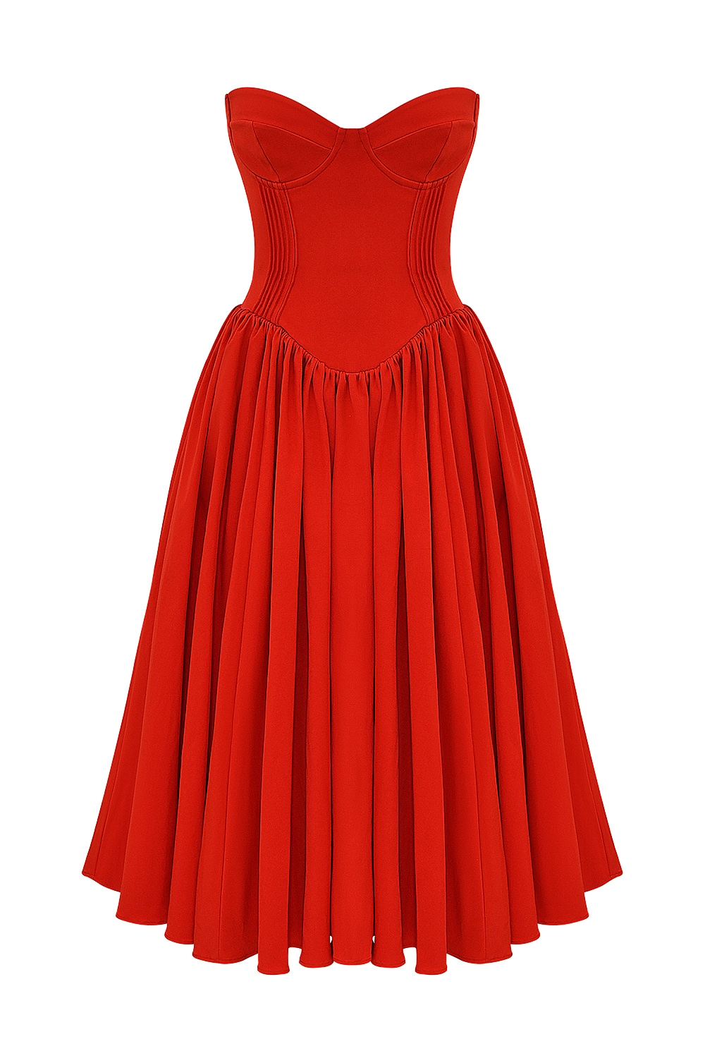 Elizabeth-Italian Tomato Strapless Midi Sundress