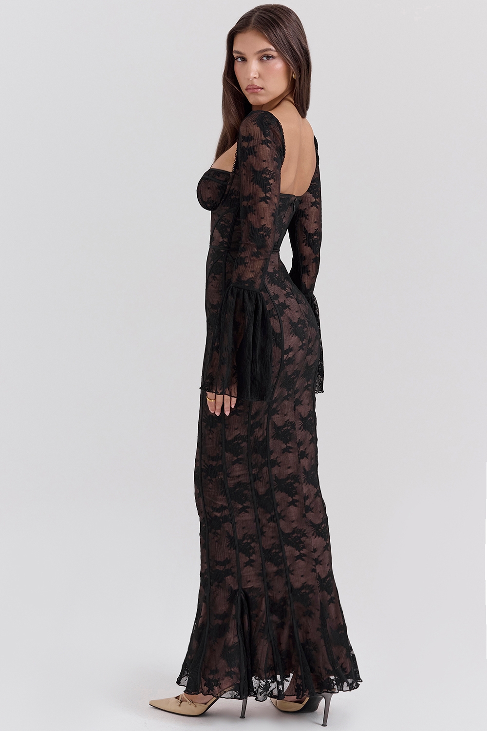 Delilah-Black Long Sleeve Lace Maxi Dress