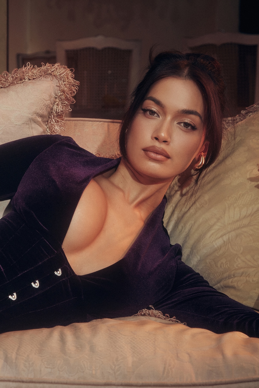 Dahna-Dark Purple Velvet Corset Dress