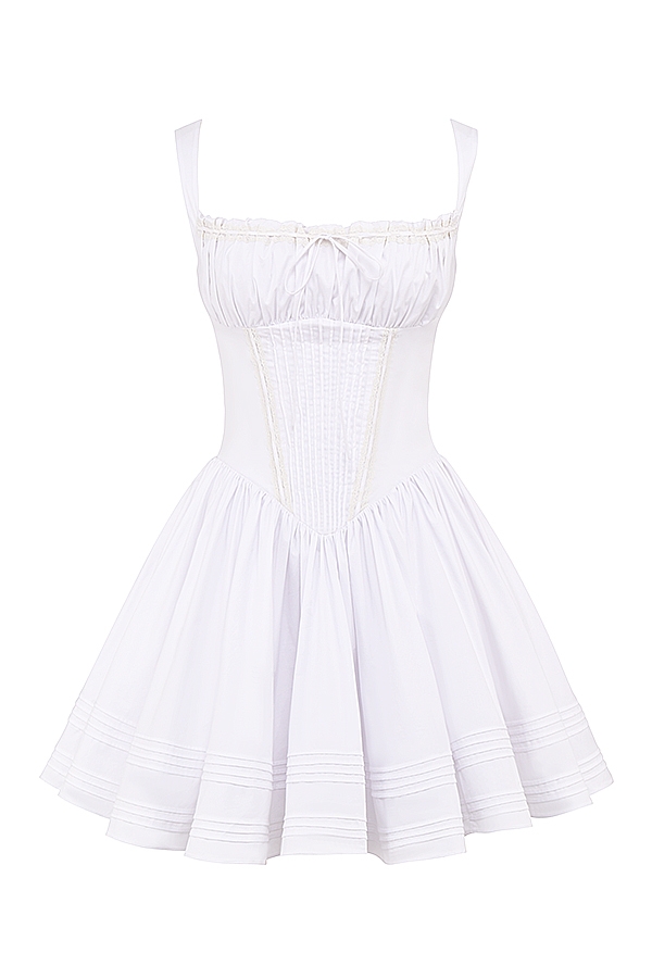 Natassia-White Cotton Mini Dress