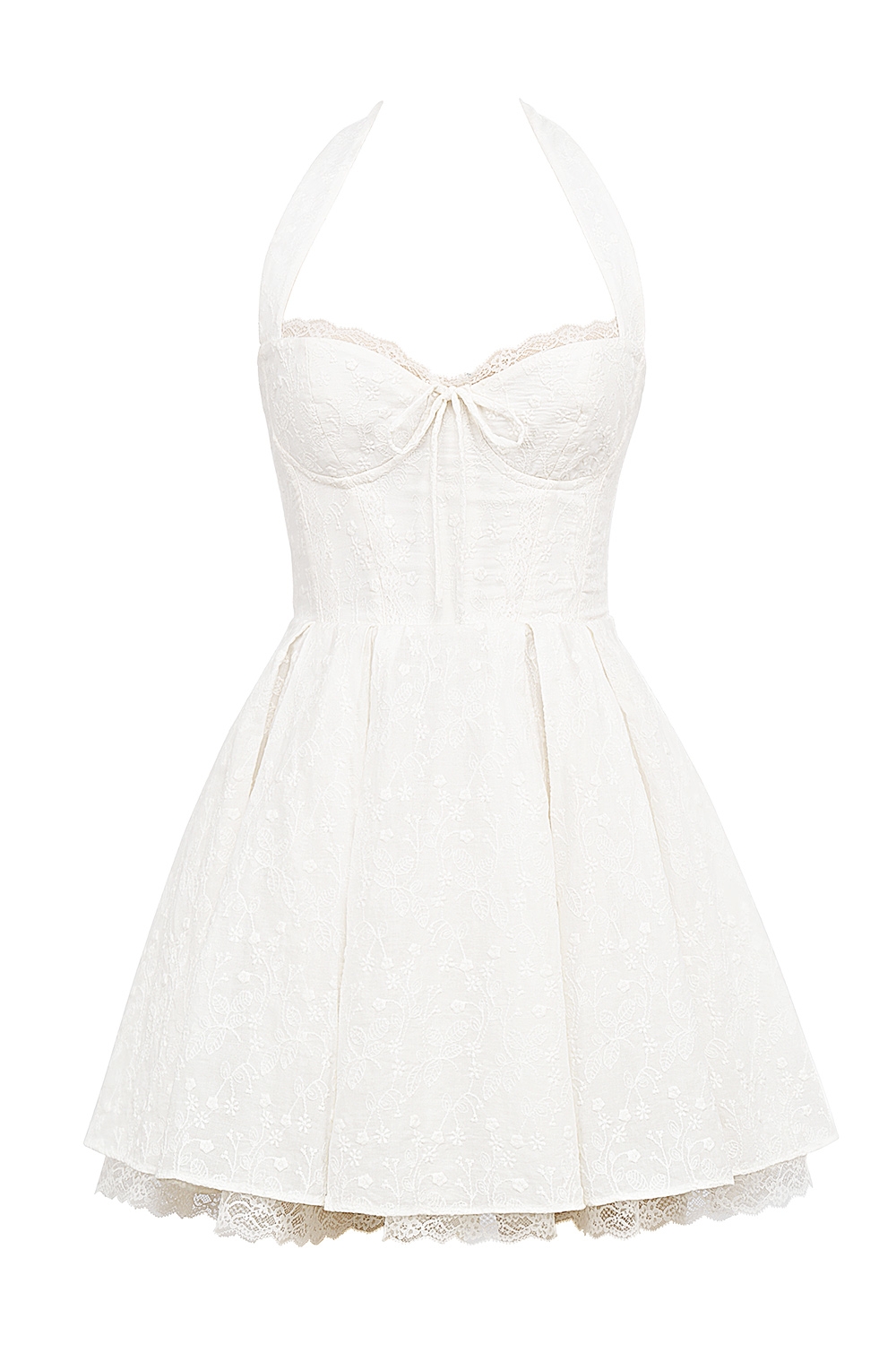 Harriet-White Broderie Anglais Halter Mini Dress
