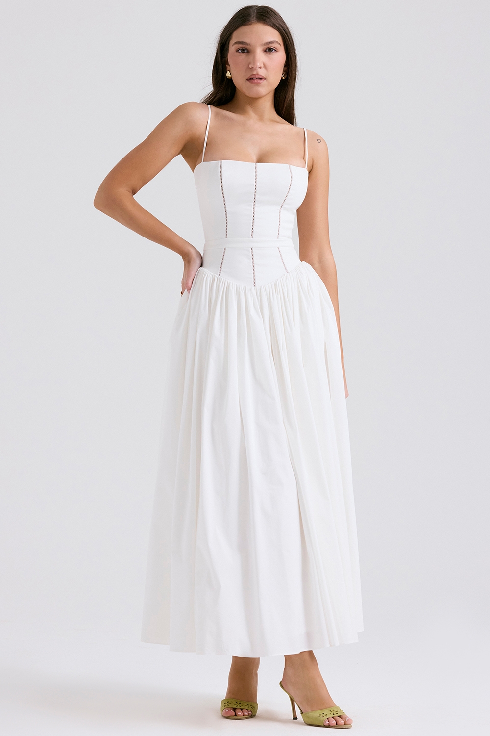 Ysabella-White Cotton Maxi Sundress