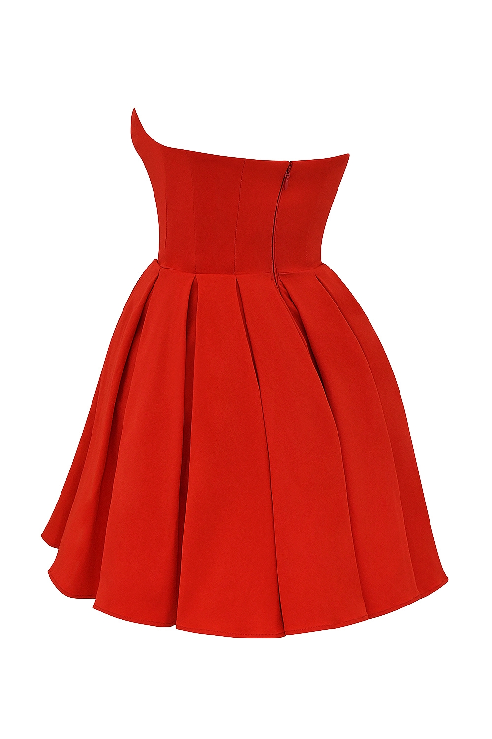 Emmanuela-Italian Tomato Strapless Pleated Mini Dress
