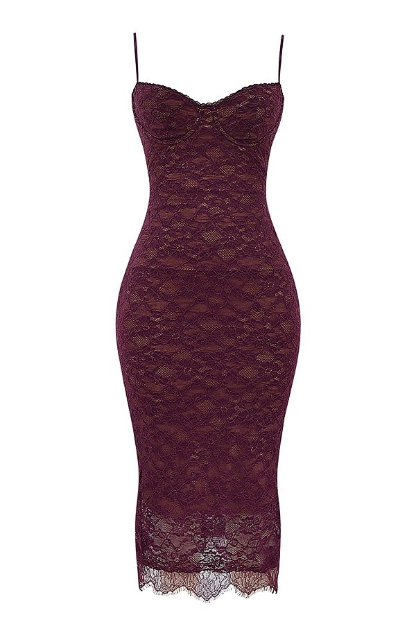 Melina-Mulberry Lace Midi Dress