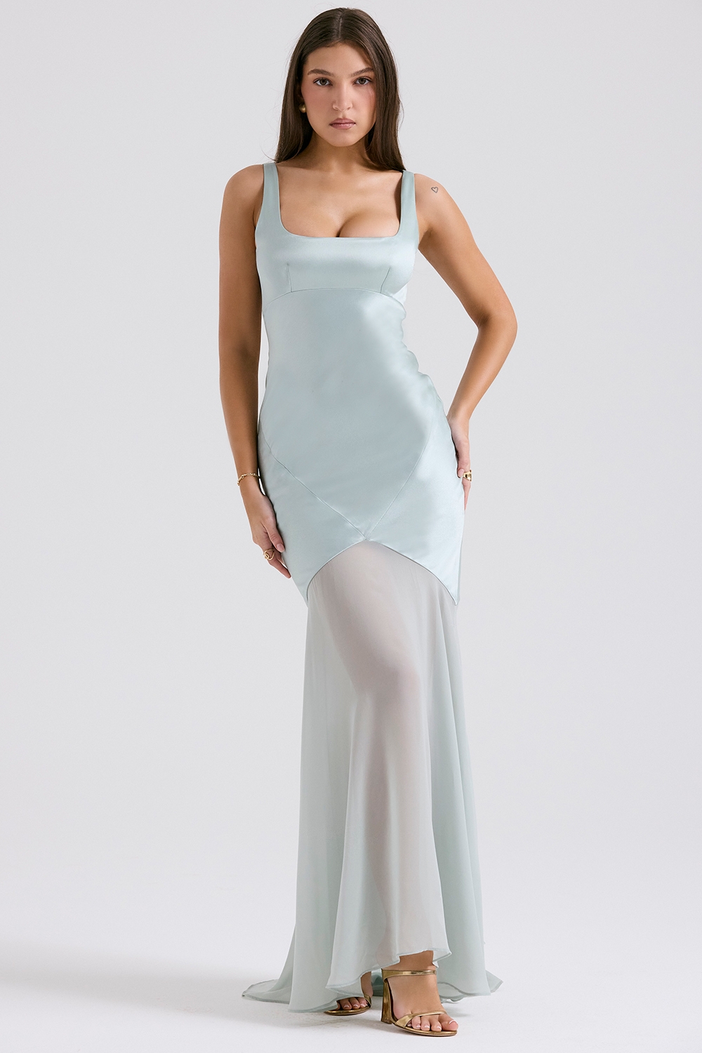 Vittoria-Pistachio Chiffon Floor Length Gown