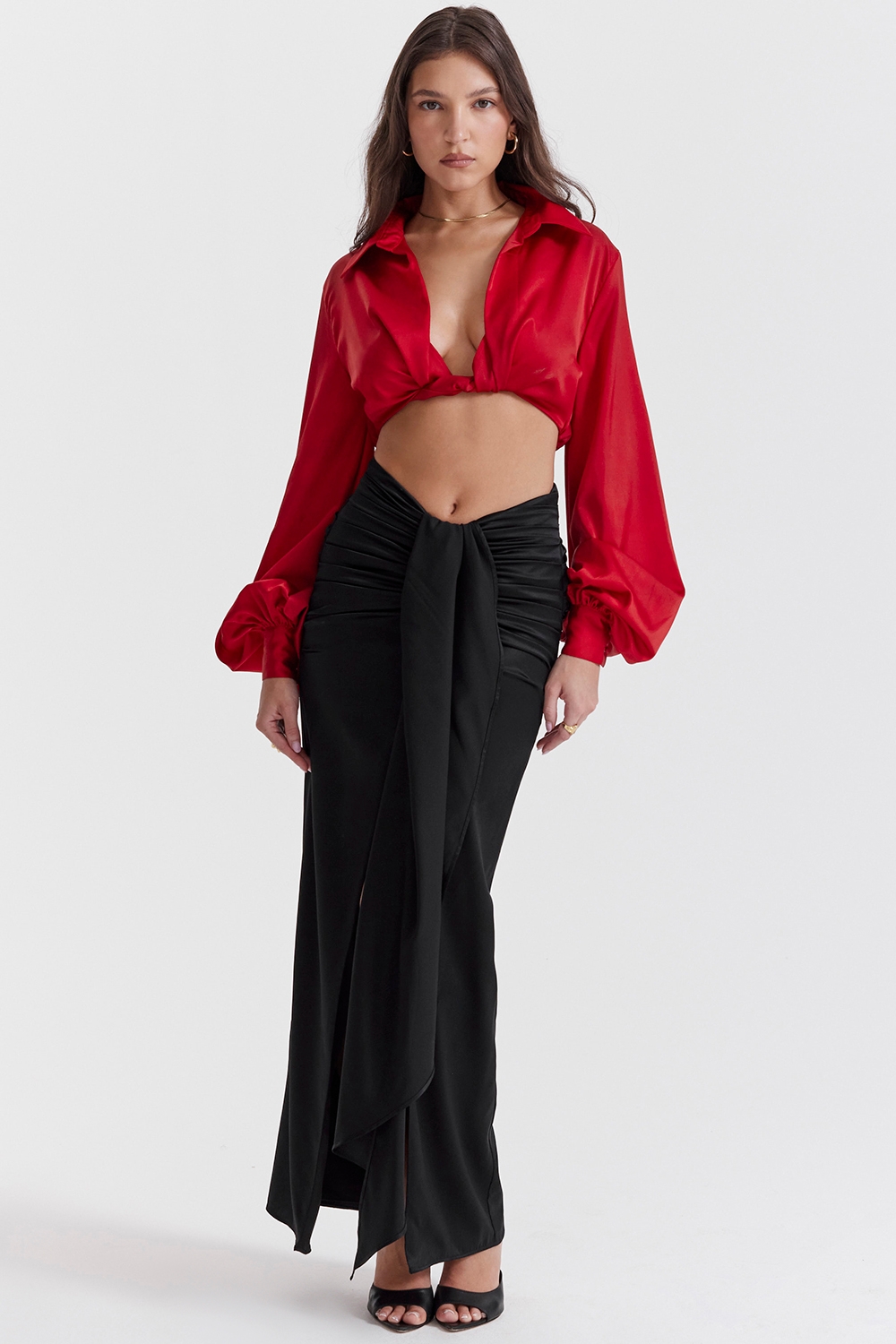 Laraine-Cherry Silk Blouson Top
