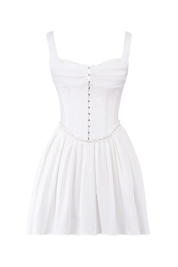Cupid-White Pleated Mini Dress
