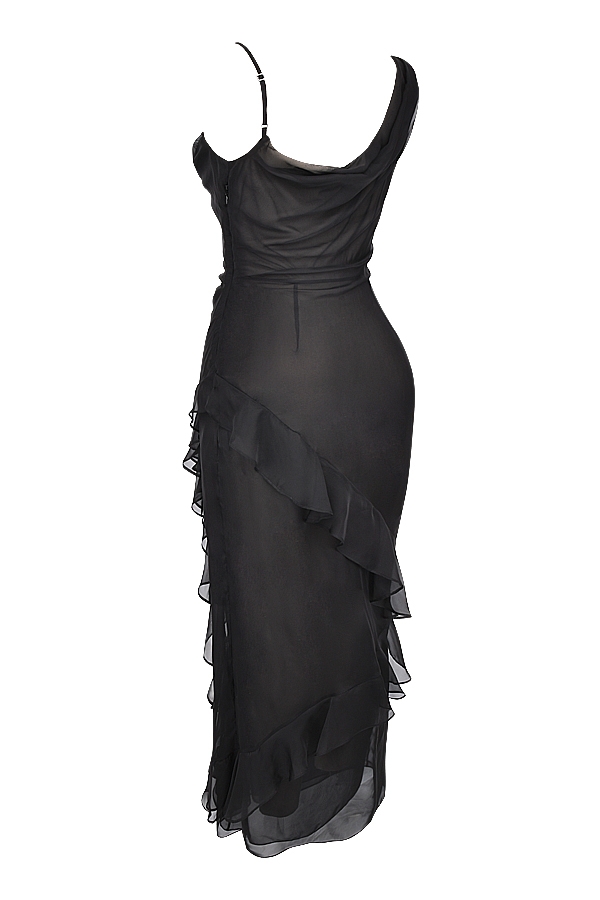 Malila-Black Ruffle Maxi Dress