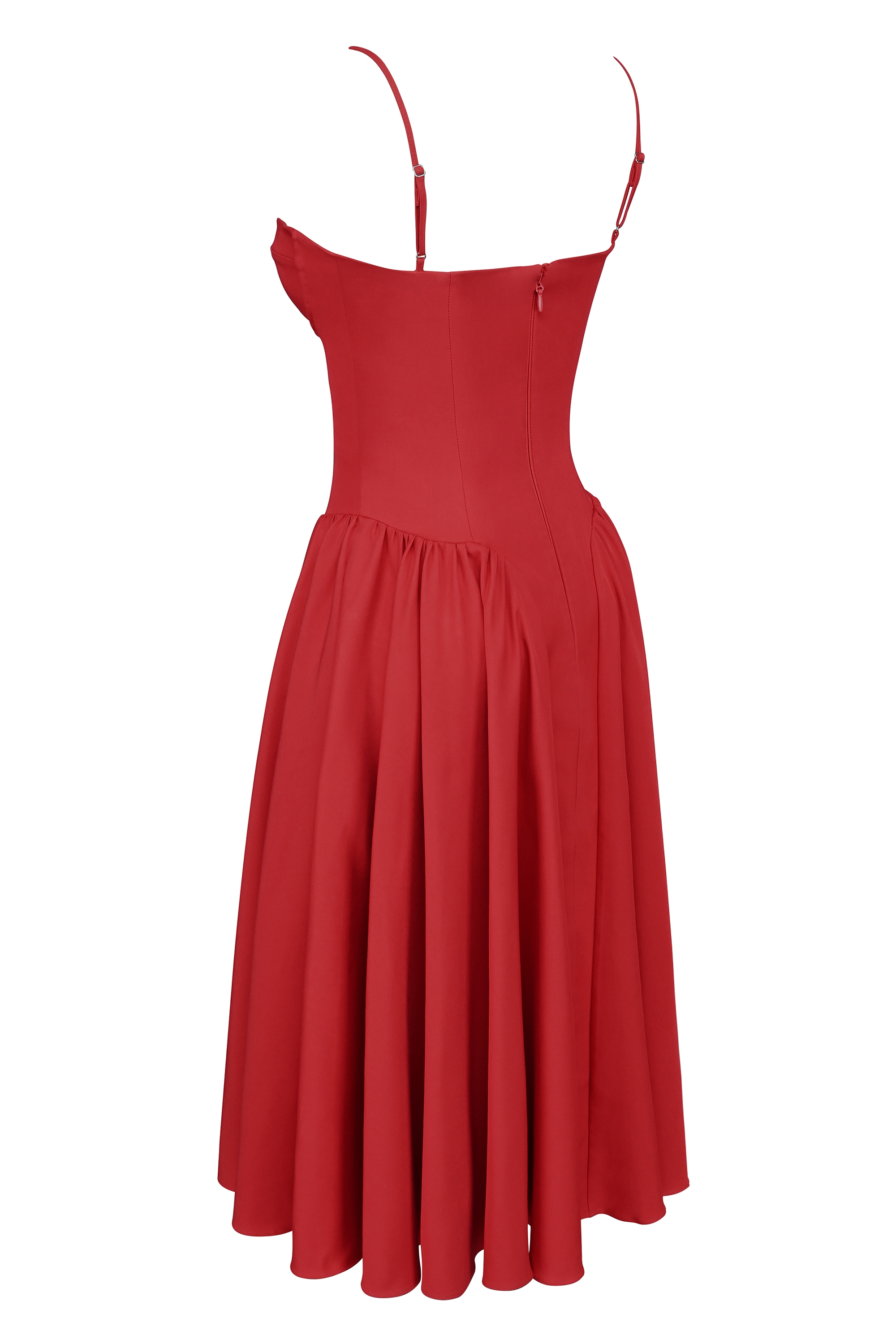 Samaria-Red Gathered Midi Dress