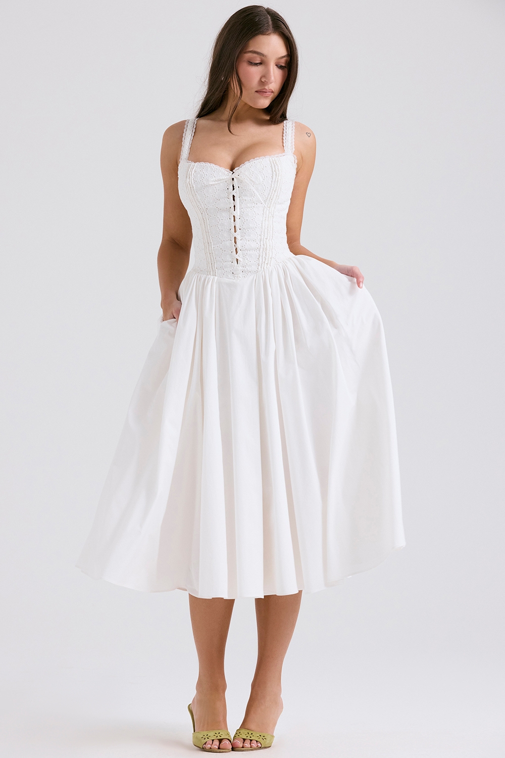 Milia-White Broderie Anglais & Cotton Midi Dress