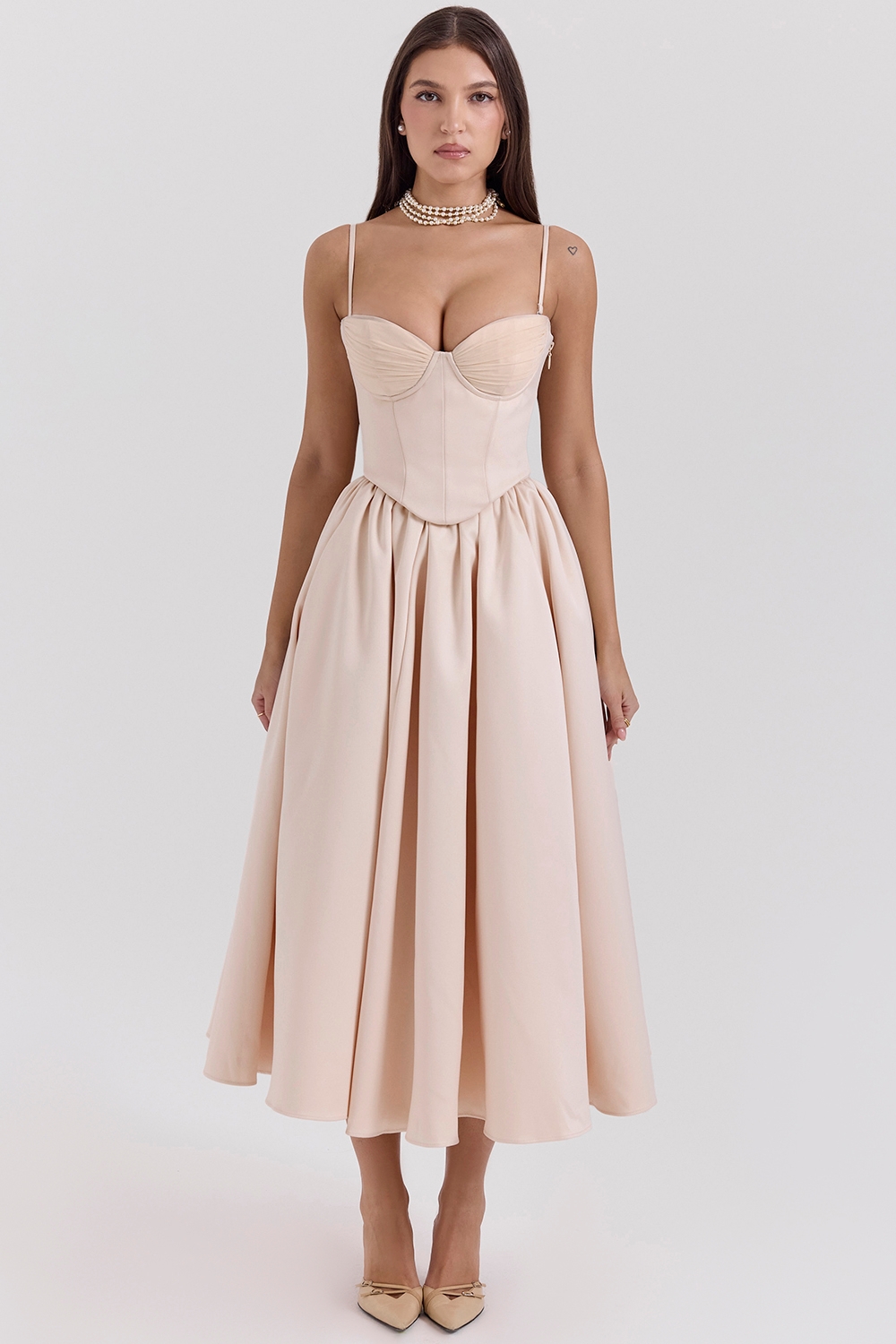 Perfect-Peach Satin Corset and Skirt - SALE