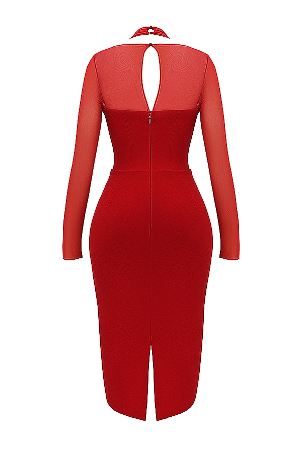 Yasmin-Scarlet Plunge Midi Dress
