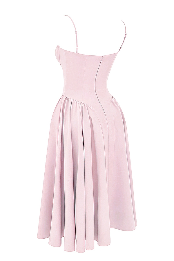 Samaria-Ballerina Pink Twill Corset Midi Dress