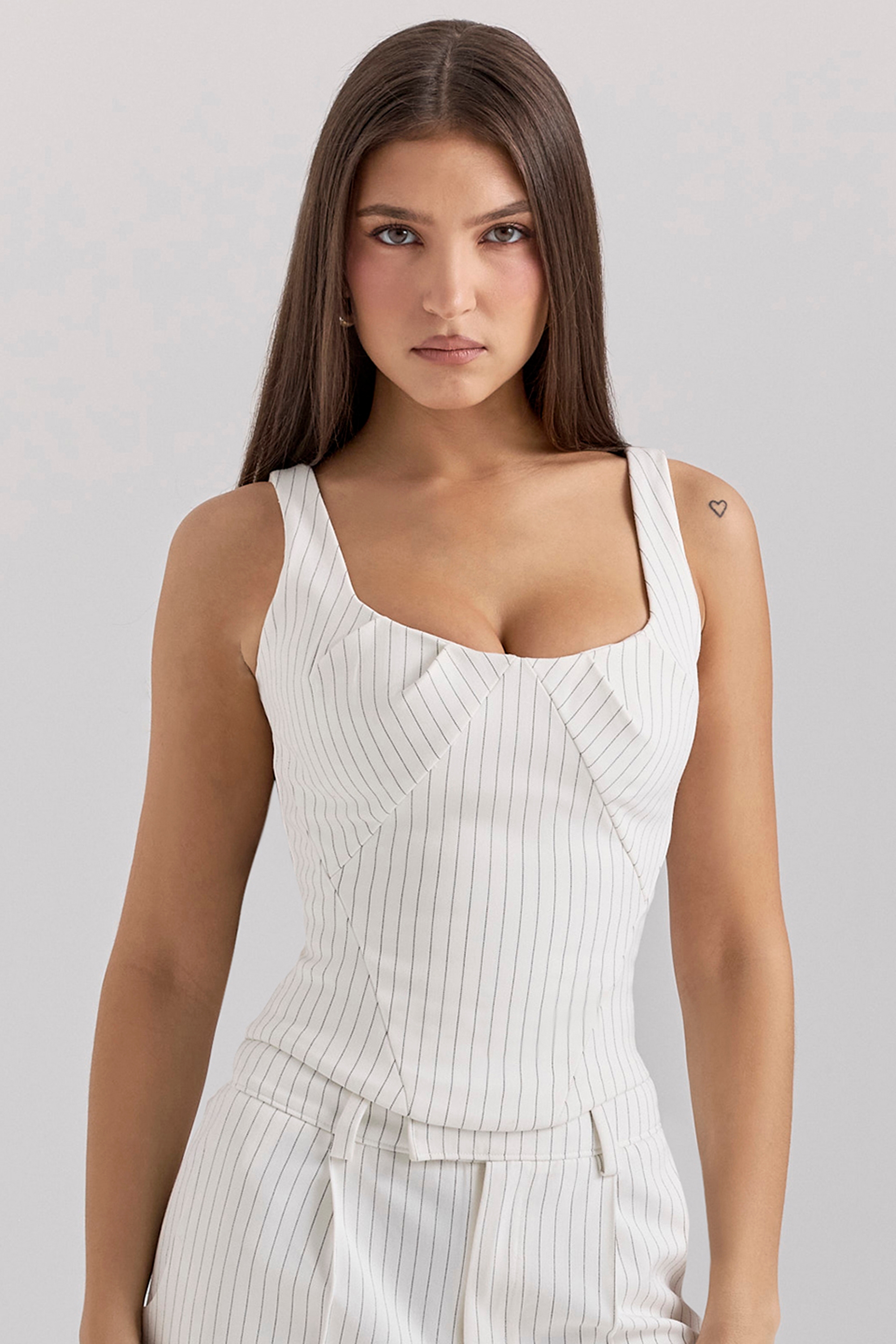 Selma-White Pinstripe Boned Corset Top