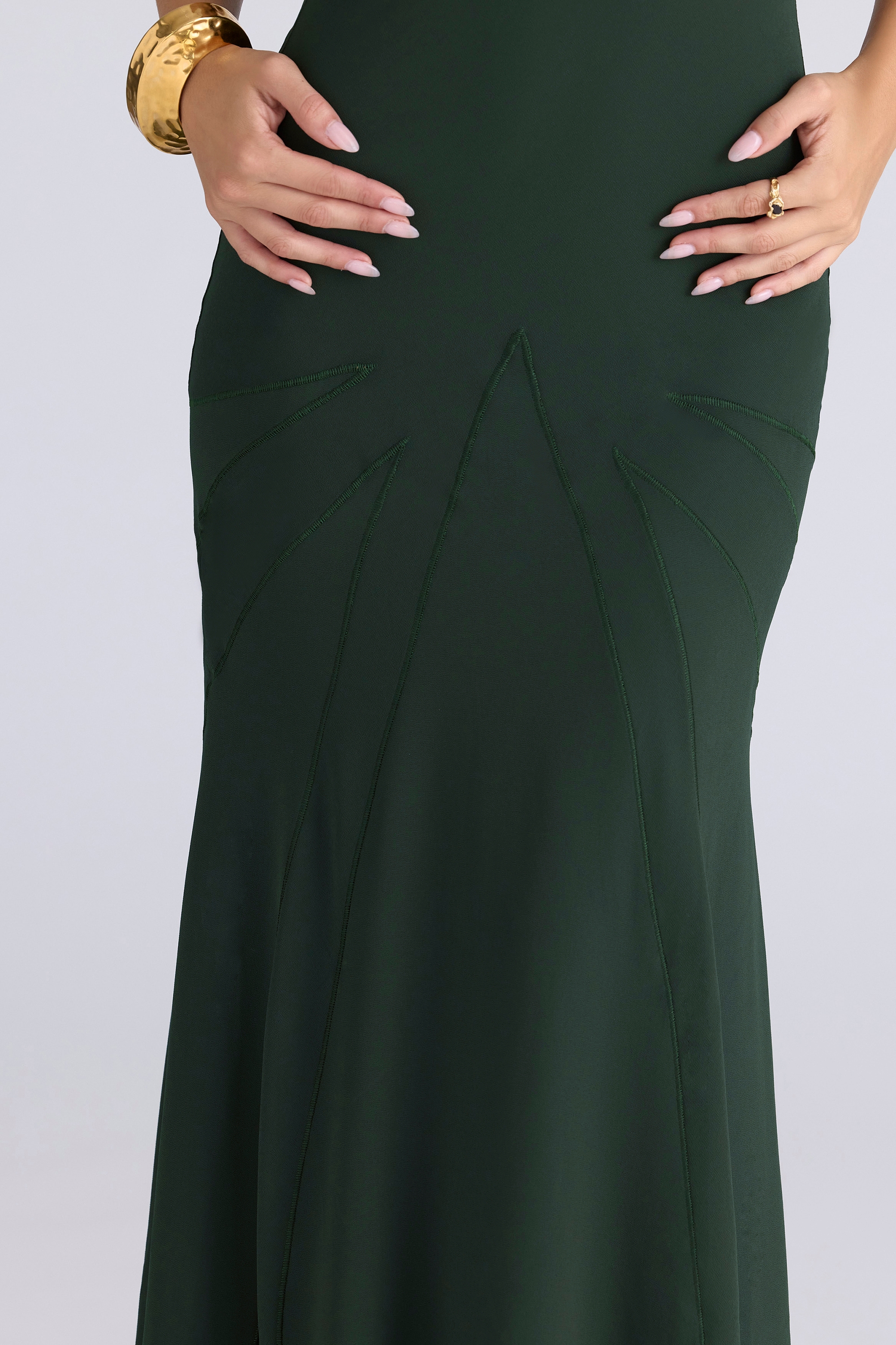 Sacha-Forest Green Georgette Panelled Maxi Dress