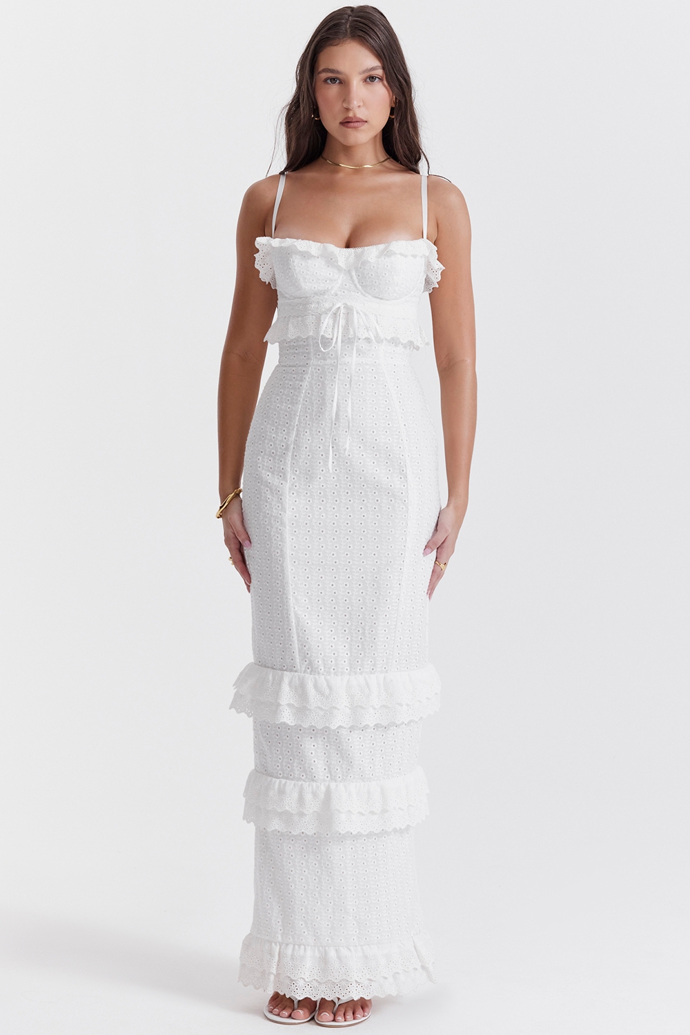 Eve-White Broderie Maxi Dress