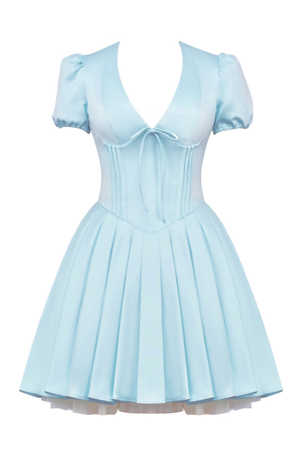 Imani-Delicate Blue Satin Pleated Mini Dress