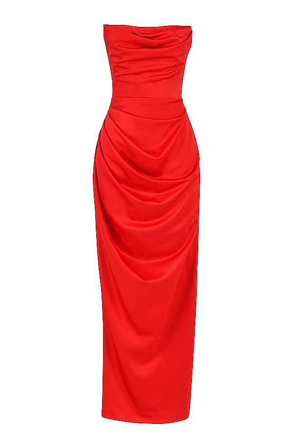 Adrienne-Scarlet Satin Strapless Gown