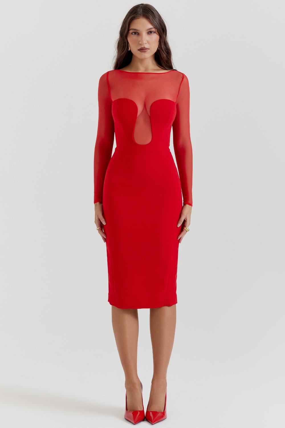 Darcy-Scarlet Plunge Midi Dress