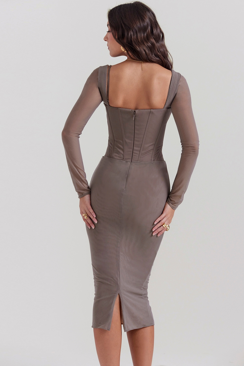 Safran-Mocha Corset Midi Dress