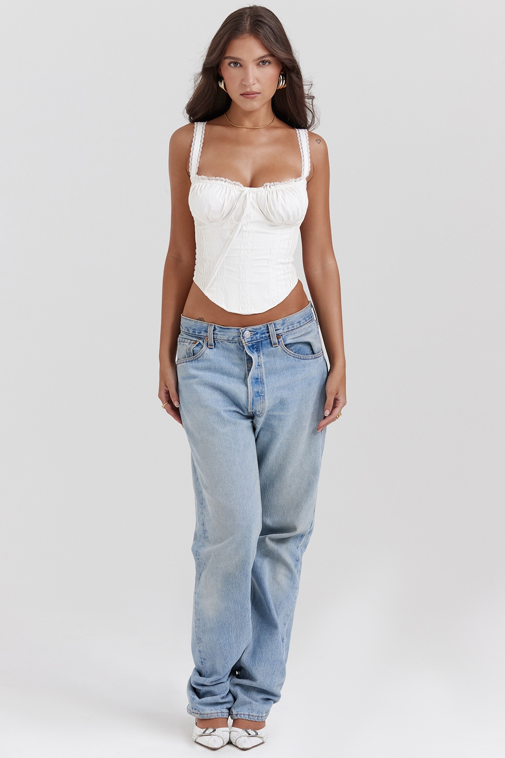 Gini-White Lace Back Corset