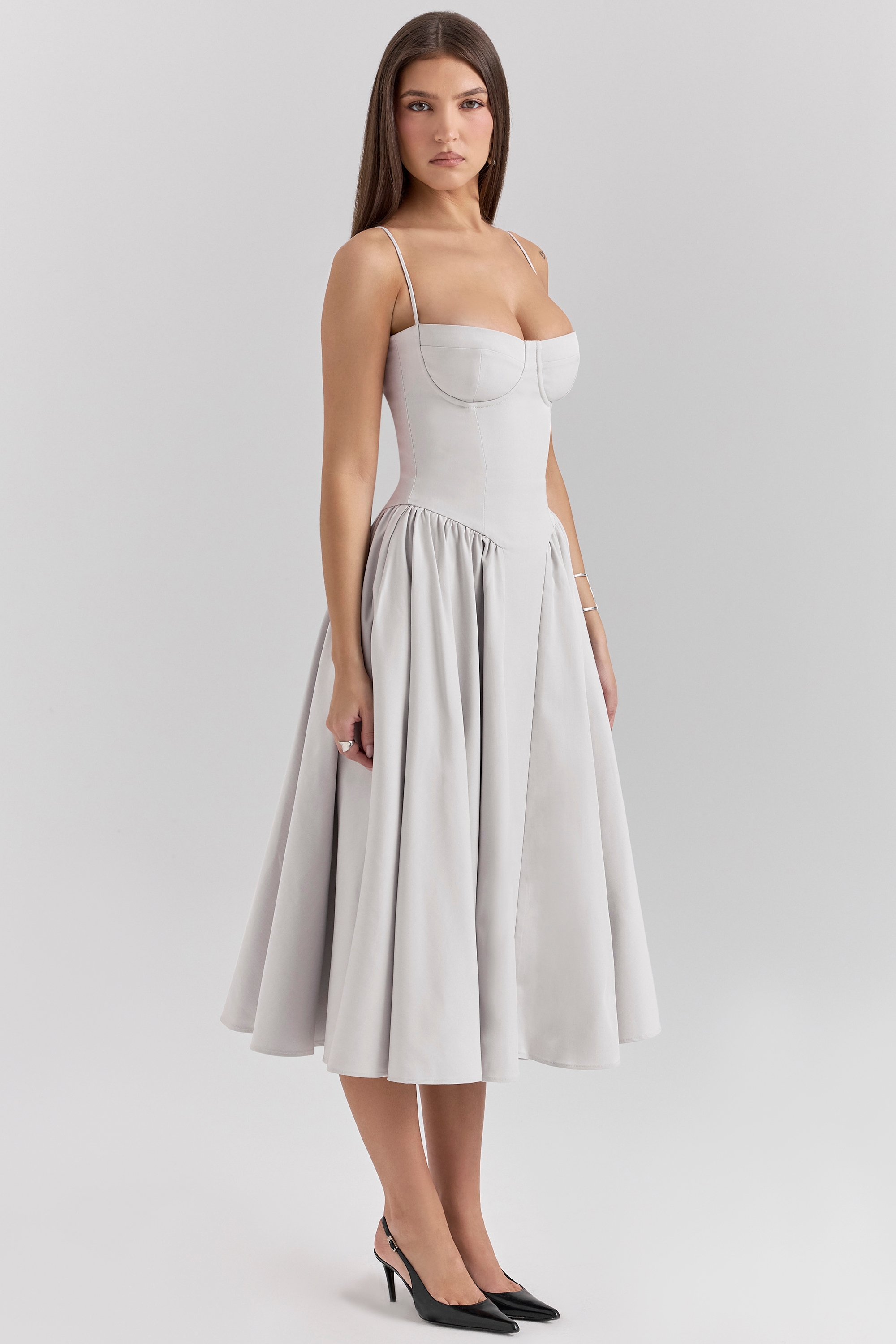 Samaria-Dove Grey Corset Midi Dress