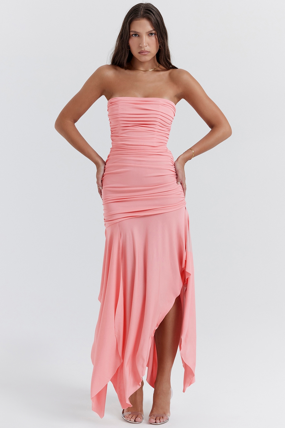 Ivana-Apricot Gathered Asymmetric Dress